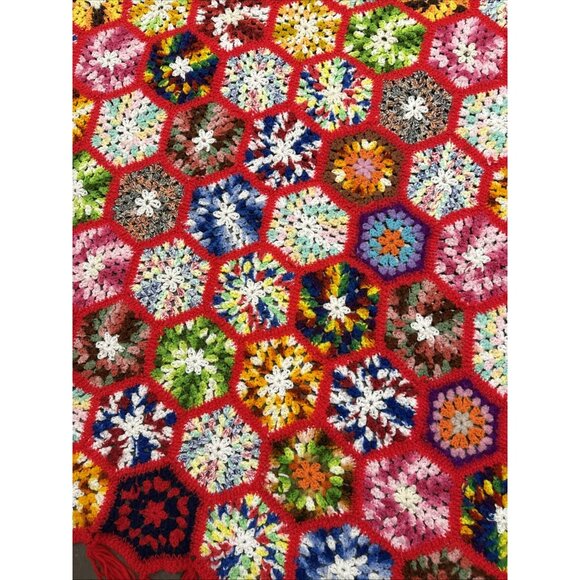 Beautiful Hand Crocheted Throw- Very Colorful- Unique Design 55x50 - Picture 6 of 11